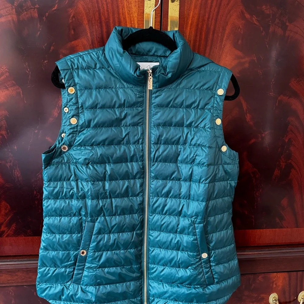 NEW Lilly Pulitzer Tenna Convertible Down Puffer Jacket Vest Villa Green